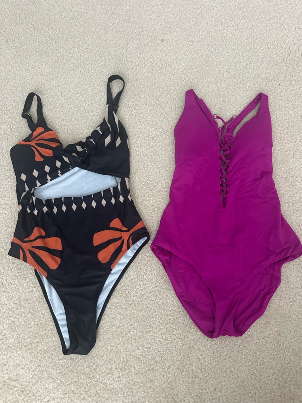 BECCA Magenta One-Piece Swimsuit and SHEIN black one piece